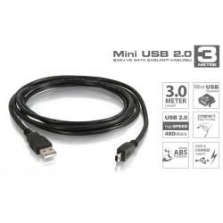 3 Metre Mini USB Enerji/Data Kablosu - USB 2.0