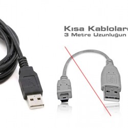 3 Metre Mini USB Enerji/Data Kablosu - USB 2.0