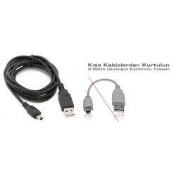3 Metre Mini USB Enerji/Data Kablosu - USB 2.0