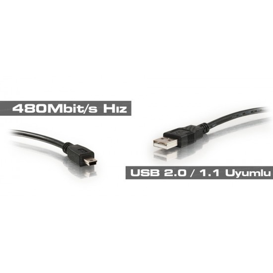 3 Metre Mini USB Enerji/Data Kablosu - USB 2.0