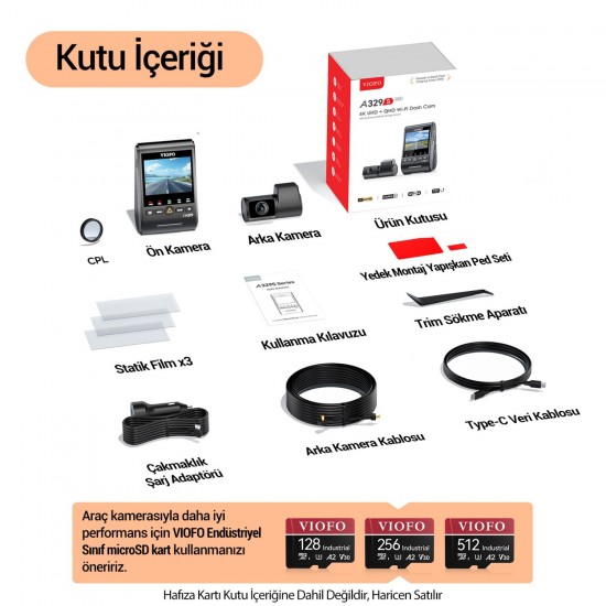 Viofo A329S 2 Kameralı Ön ve Arka 4K 60FPS+2K Wi-Fi 6 HDR Sony STARVIS 2 Sensör GPS'li SSD Destekli Araç Kamerası Viofo A329S 2 Kameralı Ön ve Arka 4K 60FPS+2K Wi-Fi 6 HDR Sony STARVIS 2 Sensör GPS'li SSD Destekli Araç Kamerası