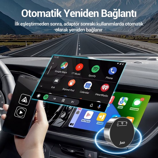 Juo Kablosuz CarPlay Android Auto Kabloludan Kablosuza Çevirici USB ve Type-C Adaptör Juo Kablosuz CarPlay Android Auto Kabloludan Kablosuza Çevirici USB ve Type-C Adaptör