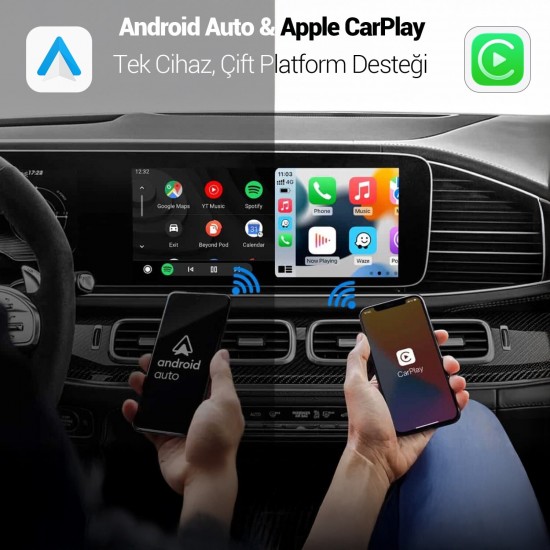Juo Kablosuz CarPlay Android Auto Kabloludan Kablosuza Çevirici USB ve Type-C Adaptör Juo Kablosuz CarPlay Android Auto Kabloludan Kablosuza Çevirici USB ve Type-C Adaptör