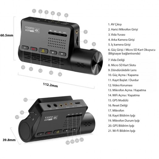Viofo A139 Pro WiFi 3 Kameralı 4K Araç Kamerası