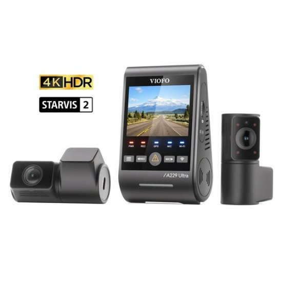 Viofo A229 Ultra 3 Kameralı Ön+Arka+İç 4K+4K+1080P HDR Sony STARVIS 2 Sensörlü Wi-Fi 6 GPS'li Araç Kamerası