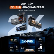 Juo C20 2K QHD Ön + FHD Arka 2 Kameralı WiFi GPS HDR Araç Kamerası Ekranlı 170° Geniş Açı Gece Görüş Araç içi Kamera