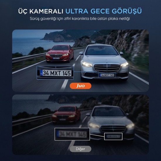 Juo C30 2K Ön + 1080P iç + 1080P Arka 3 Kameralı WiFi GPS HDR Araç Kamerası