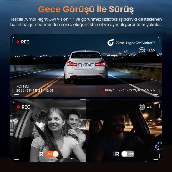 İstanbul/Kocaeli/Sakarya Montaj Dahil 70Mai T400 3 Kameralı Araç Kamerası Paketi