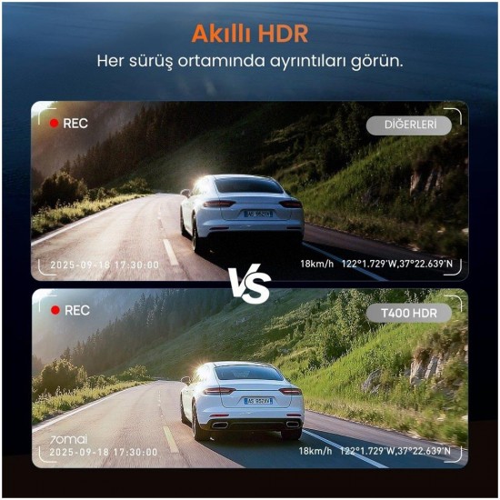 İstanbul/Kocaeli/Sakarya Montaj Dahil 70Mai T400 3 Kameralı Araç Kamerası Paketi